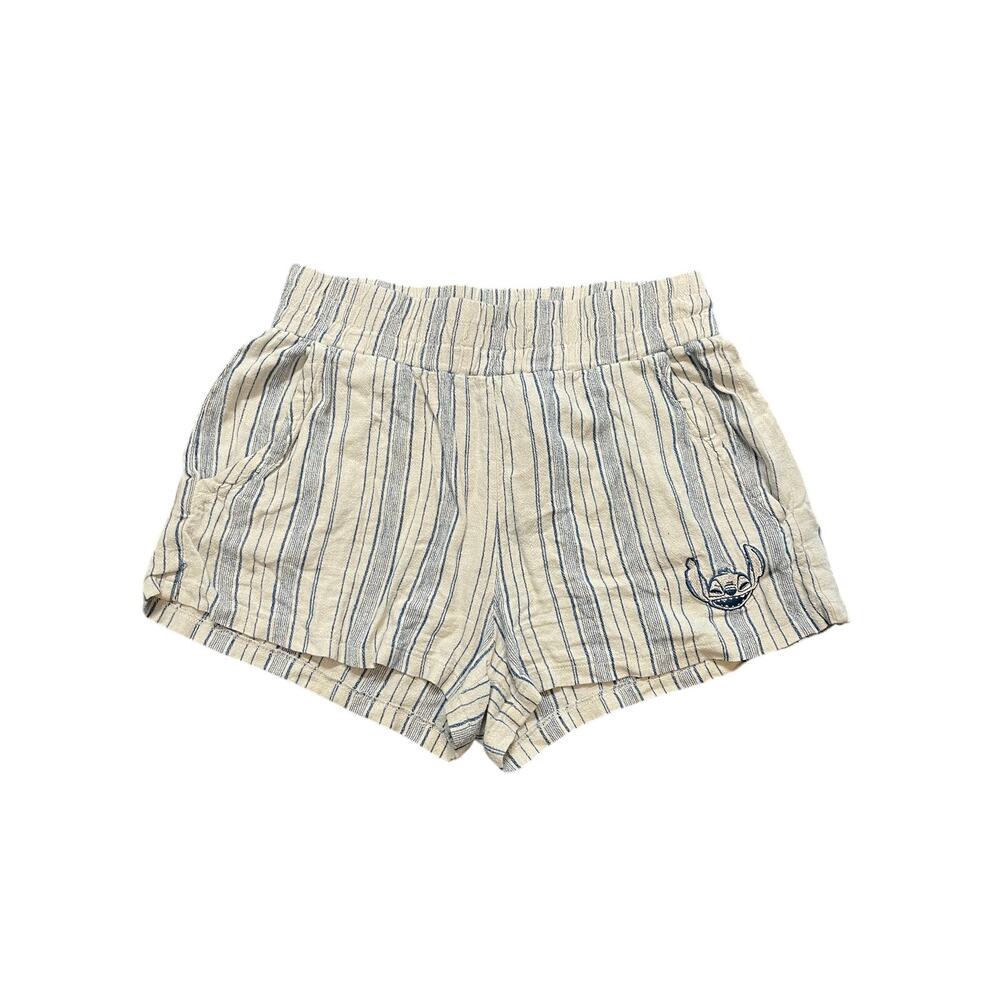 Disney Parks stitch embroidered shorts blue pinstripe linen blend size medium